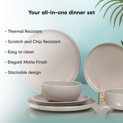 Anko 10" Sable Stoneware Dinner Plate | Set of 2 | Unique Embossed Design | Microwave Safe, Dishwasher Safe | Hand Glazed | Natural Beige and Grey Color | BPA Free