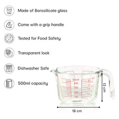 Anko’s 500 ML Glass Measuring Cup/ 500ML Measuring Jar for Kitchen Ingredients/Microwave and Dishwasher Safe Measuring Cups