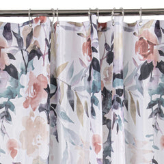 Anko Polyester Floral Print Shower Curtain with Metal Eyelets & Set of 12 Clear K-Resin Curtain Rings | Curtain: 180 Cm (L) x 180 Cm (W) (1 Pc), Rings: 7.5 Cm x 6.5 Cm x 4.5 Cm Each (12 Pc)