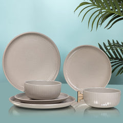 Anko 10" Sable Stoneware Dinner Plate | Set of 2 | Unique Embossed Design | Microwave Safe, Dishwasher Safe | Hand Glazed | Natural Beige and Grey Color | BPA Free