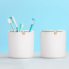 Anko Textured Tumbler - Set of 2 | Toothbrush Holder Stand for Home, Office, Washroom |Storage Organizer stand for Pens, Stationery, Brush, Toothpaste | Designer Bathroom Accessory| W8D8H10.5cm| White