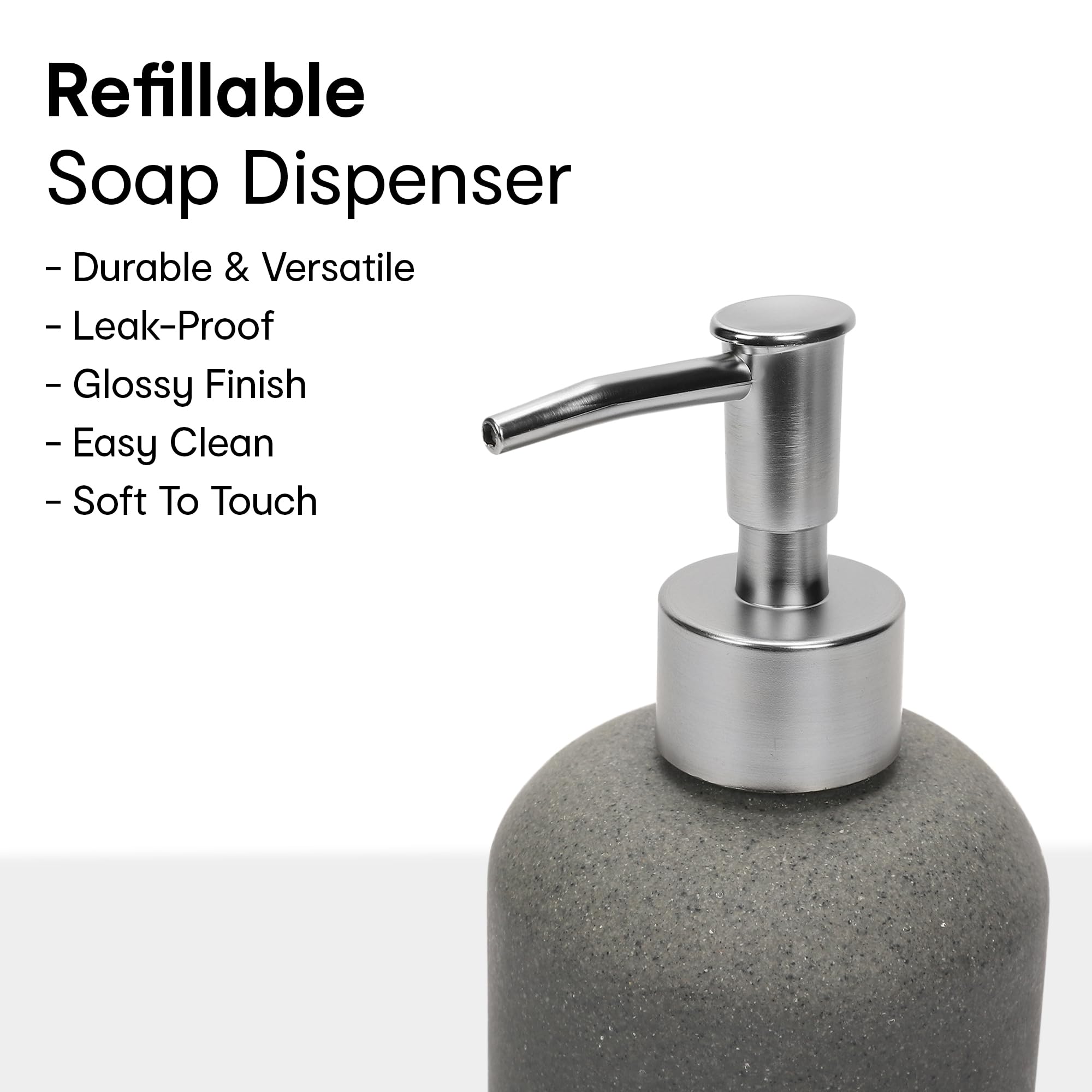 Anko Reactive White Soap Dispenser - Set of 2 | Elegant Ceramic Bath Accessory Set | Durable Plastic Sprayer | White, 19x8cm