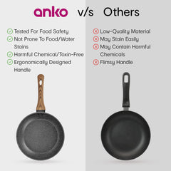 Anko Non-Stick Aluminium Frying Pan | 3.5 mm Thickness | 4 Layer Non-Stick Daikin Coating | Wood-Look Soft-Touch Handle | Granite Omelette Egg Pan, Induction & Gas Fish Fry Pan, PFOA Free 32 Cm (Dia)