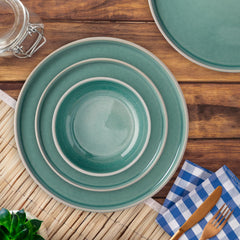 Anko Glazed Stoneware 12 pcs Dinner Set | Premium Crockery for Dining Table, Home, Restaurant, Gifting | Aesthetic Tableware Service Set for 4 | 4 Dinner Plates, 4 Side Plates, 4 Bowls, Sage Green